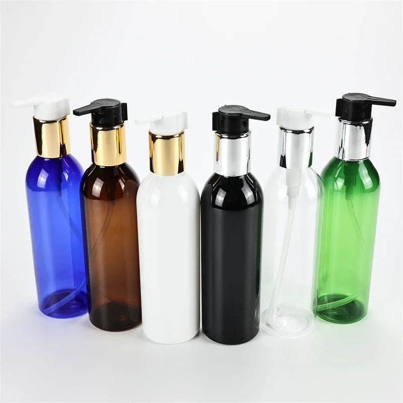

250ML X 25 empty round shoulder plastic bottle with left and right switch lotion aluminum pump portable container for shampoo