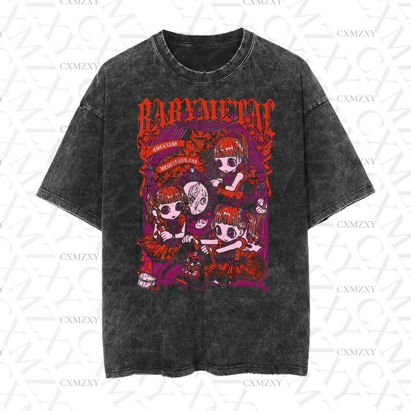 

Heavy baby metal band metal rock band old washed retro anime cartoon short sleeve t-shirt