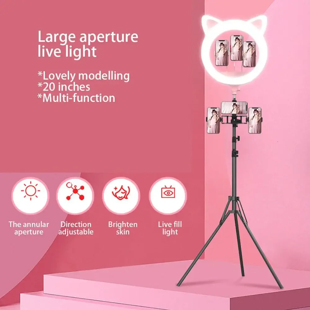 20 Inch LED Cat Ear Live Ring Light Video Shooting Studio Makeup Selfie Tattoo Accessories Beauty Rejuvenation Fill Light Supply