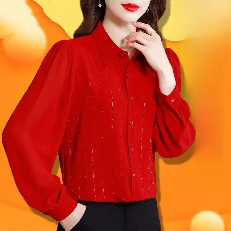 Seda irt Mujer Largo Sve Color puro Verano Nueva Faion Seda de alta gama Commute Sle Versión coreana Collar Bu...