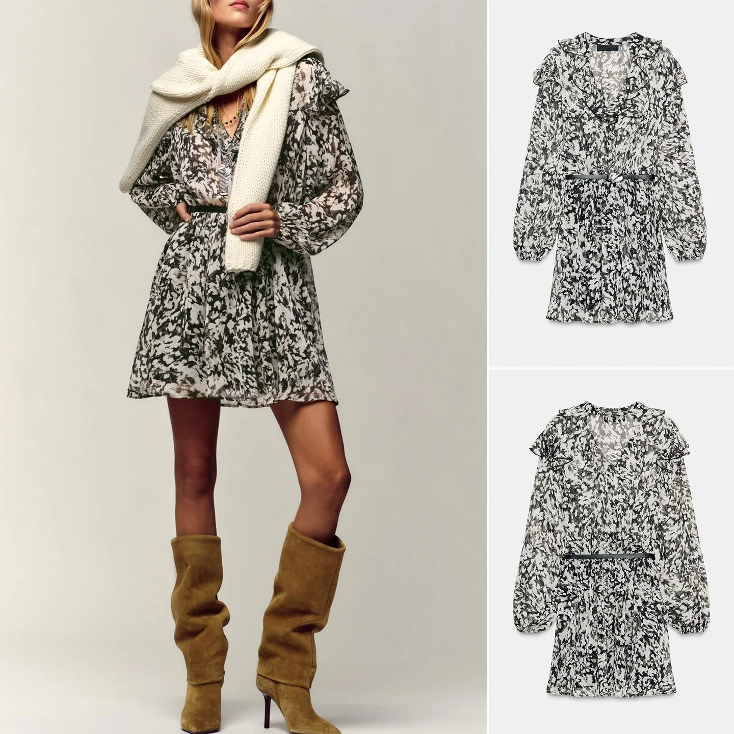 Outono feminino v-ne longo sve impresso dr com cinto em camadas decoração europeu sle fibra de poliéster saia linha a