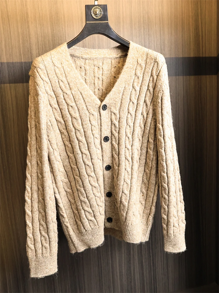 

Тяжелый пухлый трикотажный кардиган с V-образным вырезом для мужчин, осень-зима, свободный крой, модный Ci Sle Long Sve, повседневный