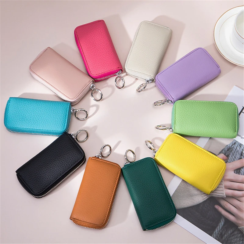 Genuine Leather Keychain Men Women Key Holder Organizer Pouch Cow Split Housekeeper Car Key Case Coin Wallet Mini Card Bag