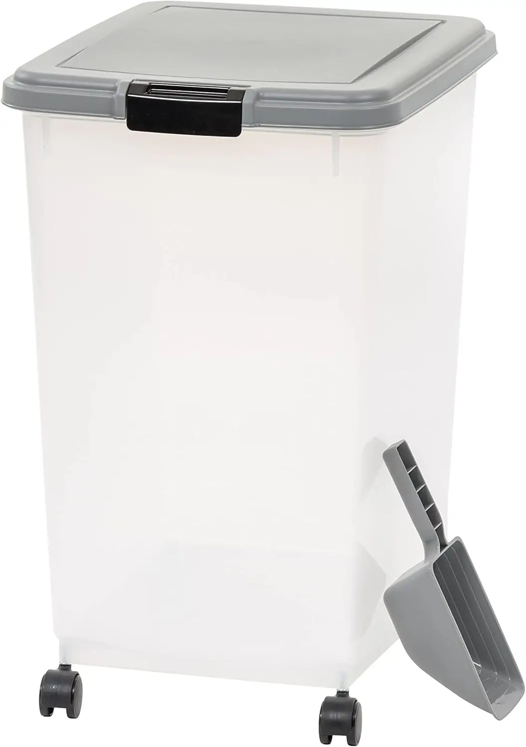 

Герметичный контейнер для хранения корма для собак с ложкой и колесами, 69 кв. футов, серый — сохраняет свежесть корма для животных