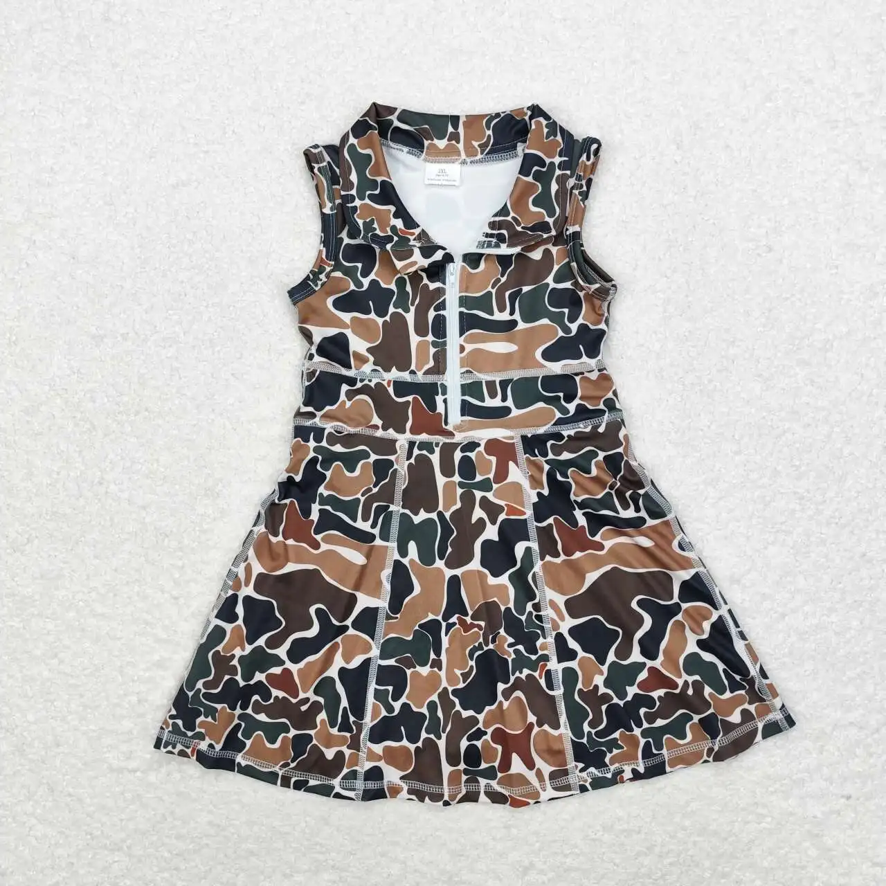 

RTS Baby Girls Wholesale Shorts Inside Polyester Athletic Dress Straps Active Wear Knee Length Brown Camo Boutique Dresses