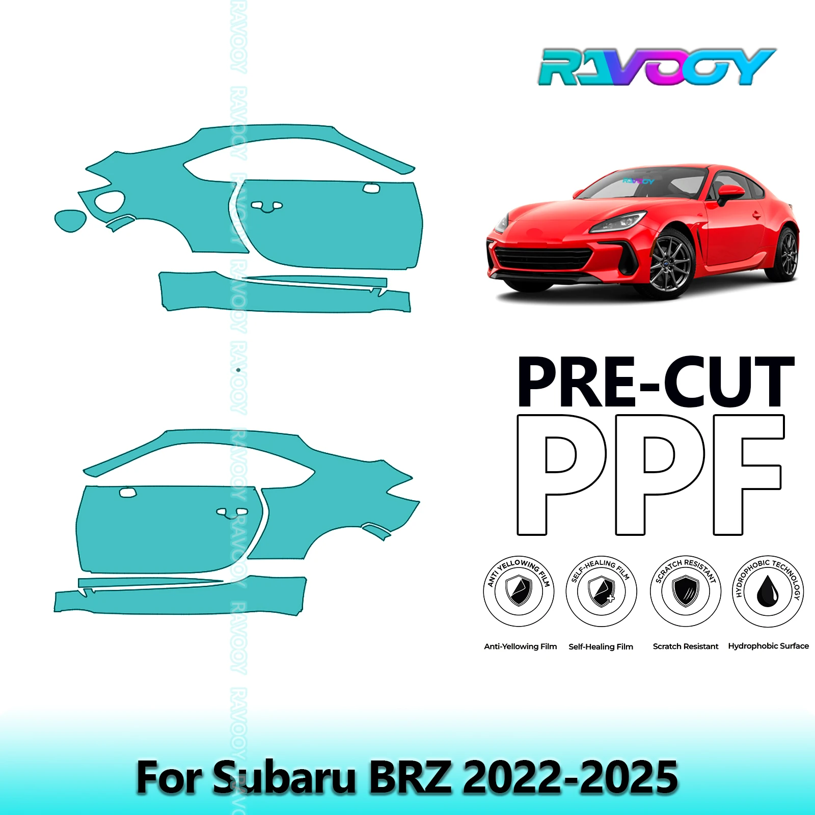 

For Subaru BRZ 2022-2025 8.5mil Clear Matte Pre-Cut PPF Door & A/B Pillar Kit TPU Paint Protection Film Set