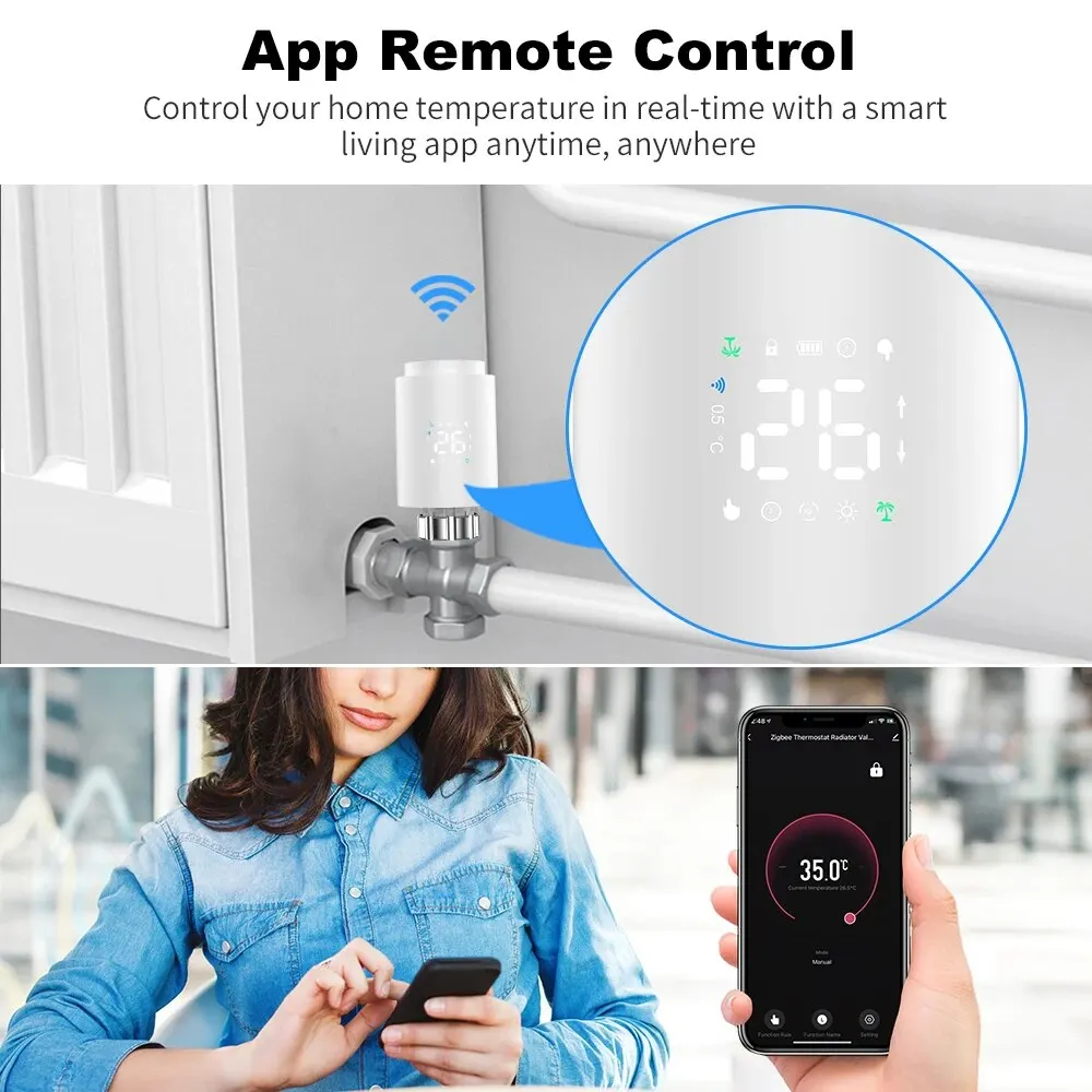 Tuya Smart TRV ZigBee Radiator Actuator Programmable Thermostat Radiator Valve LED Temperature Controller for Alexa Google Home