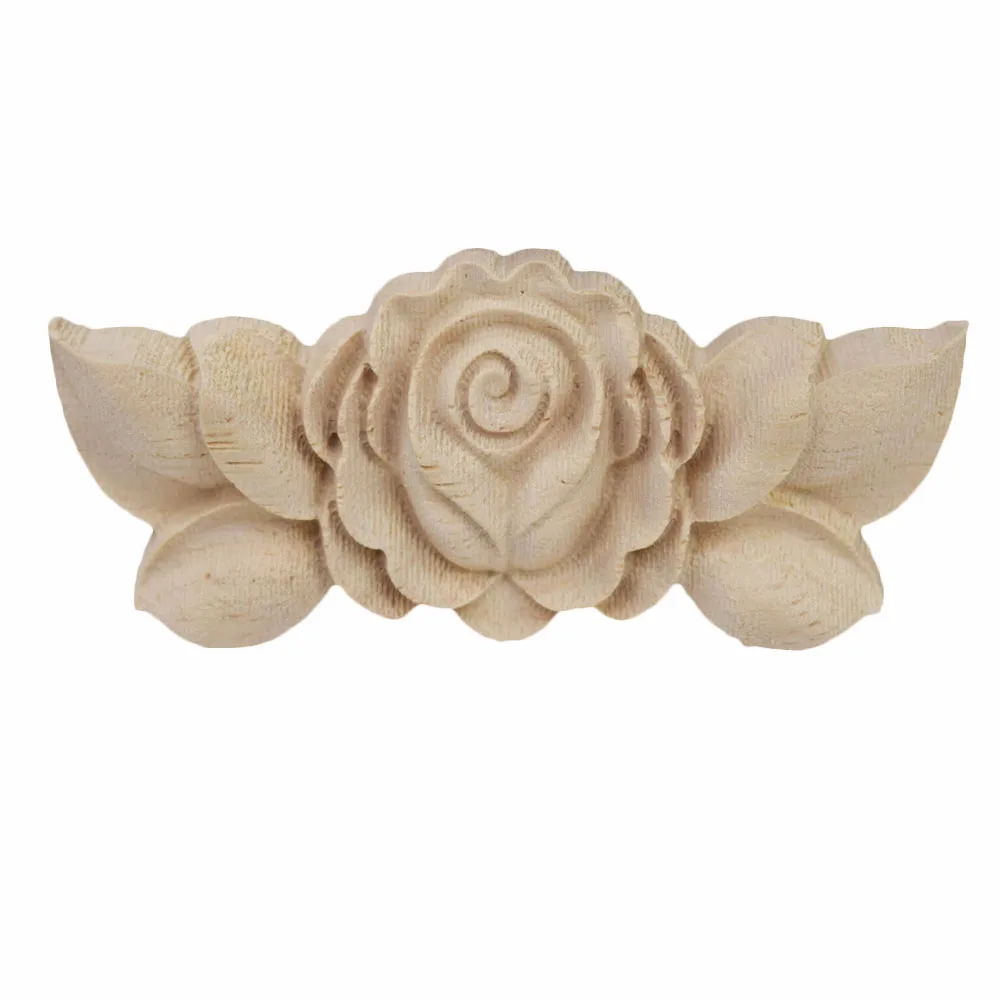 

10PCS Floral Wood Carved Wooden Figurines Crafts Corner Appliques Frame Wall Door Unique Furniture Wood Miniatures