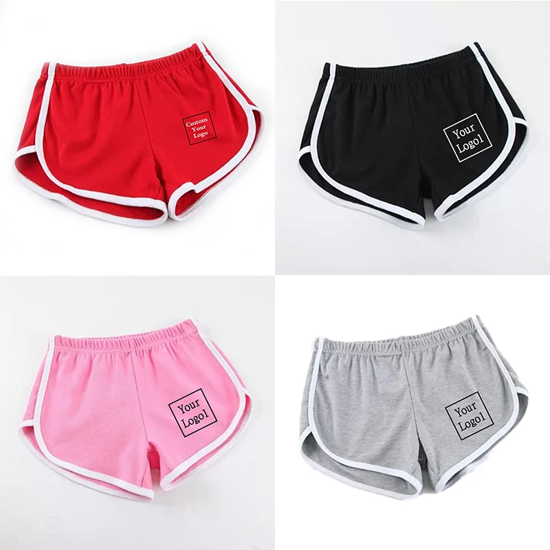 Custom Logo Women\'s Loose Elastic Waist Solid Shorts Female Fitness Sports Short Pants Home Leisure Beach Hot Pants Summer