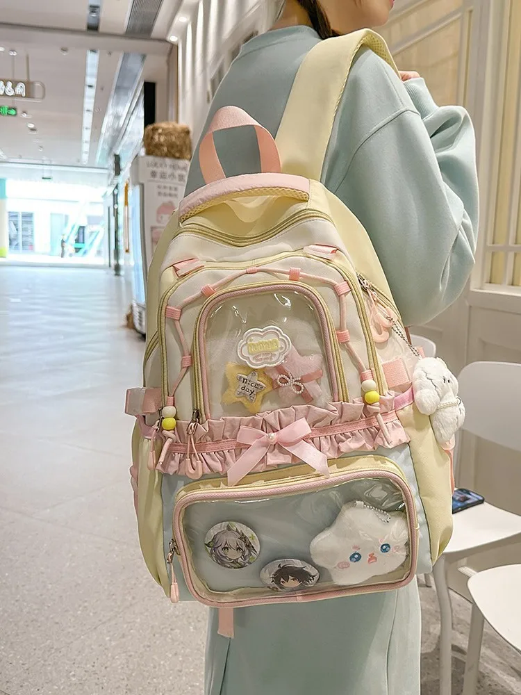 2025 New Transparent Backpack College Style Versatile Ins Large Capacity Sweet Cute Student Daily Commute School Bag