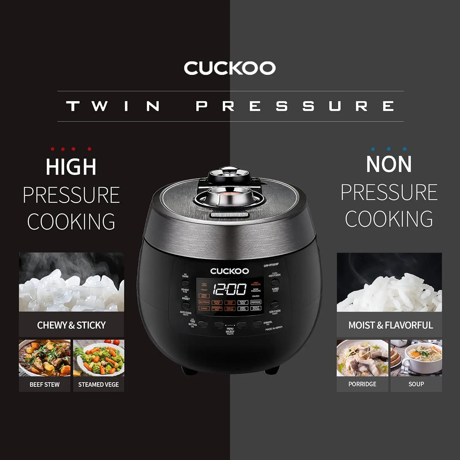 CUCKOO 6 Cup (Uncooked) 12 Cup (Cooked) Rice Cooker with Dual Pressure Modes, LED Display Panel, Durable Non-Stick