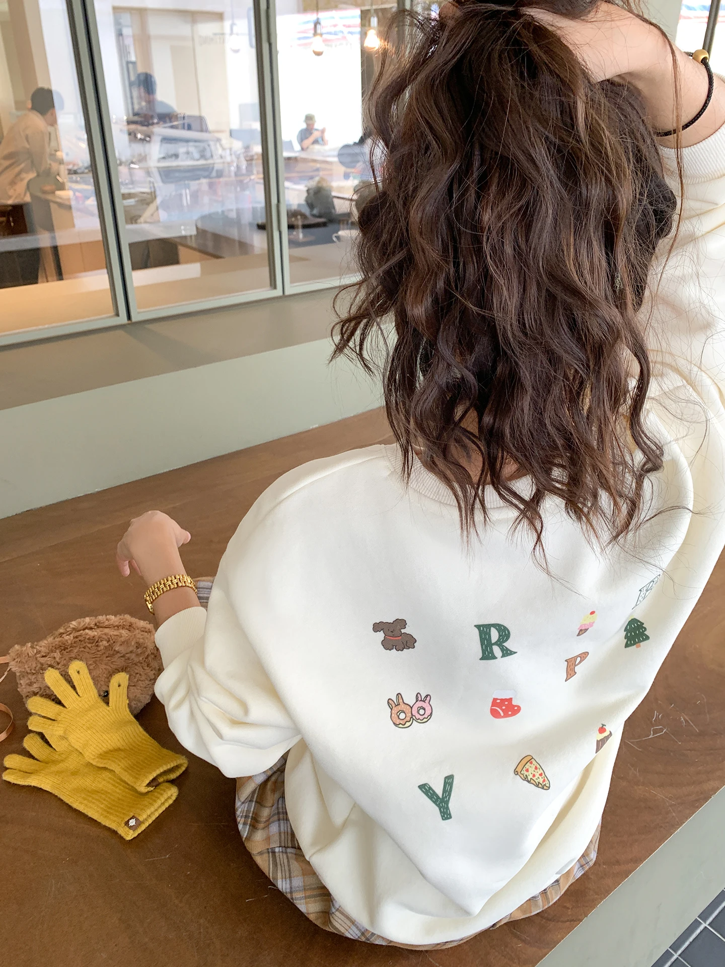 

Korean Sle Fce Lined Oversized Long Sve Hoodl Sweatirt Women's Thiened Autumn Winter New Arrival Casual Top