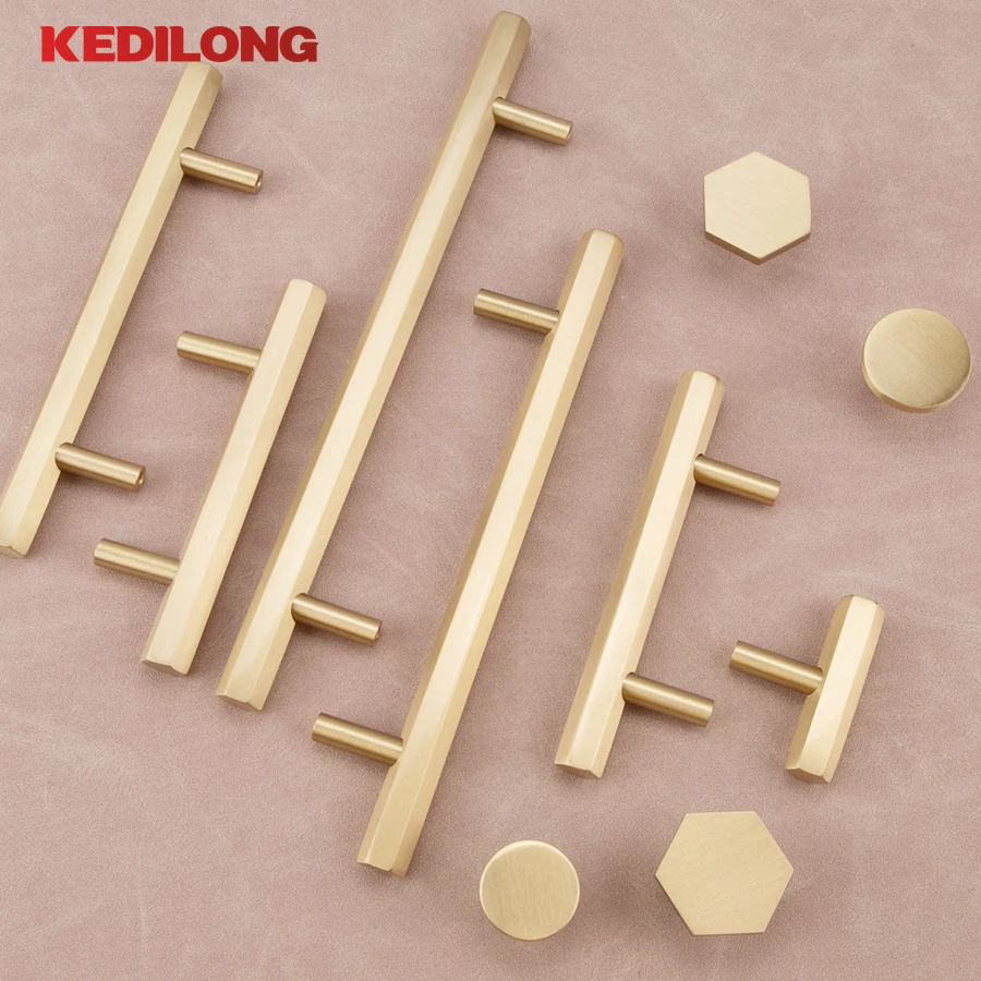 KEDLO Modern minimalist brass gold drawer long handle European luxury hexagonal knob furniture hardware kitchen cabinet handle