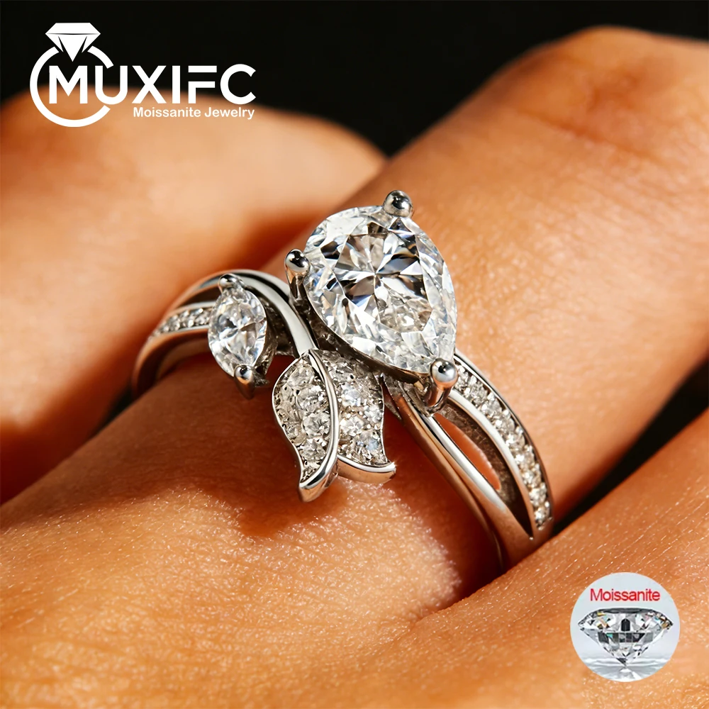 

1.5ct Pear Cut All Moissanite Diamond Engagement Ring For Women S925 Sterling Silver Lab Diamond Waterdrop Wedding Band with GRA