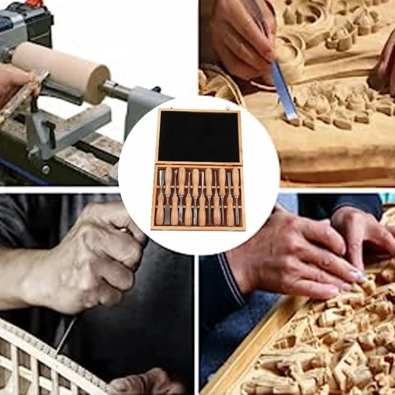 

Инструмент для резьбы по дереву и долота, прочный, тройной, 12 шт., ручная долото, резной лезвием из углеродистой стали с ручкой из бука.