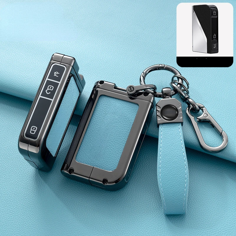 Suitable For LYNK& CO 01 02 03 06 09   Black Khaki Blue Zinc Alloy + Leather Car Remote Key Case Cover