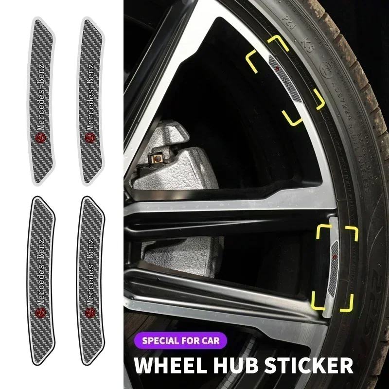 4Pcs Car Wheel Hub Rim Stickers Auto Decor Decals Carbon Fiber Sticker for Mercedes Benz W211 W204 W210 W203 CLA GLA Accessories