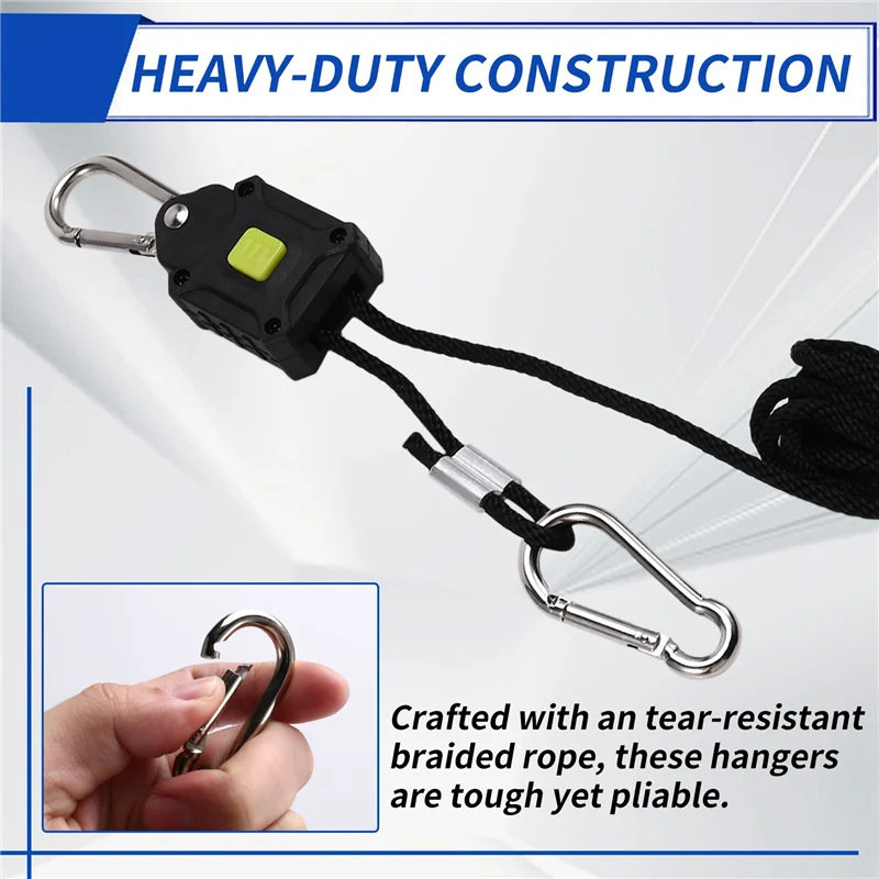 ABXF-2Pack 1/8 インチ調整可能な成長ライトハンガー、成長ライト用の強化された金属ギア付き高耐久ロープハンガー、インラインファン