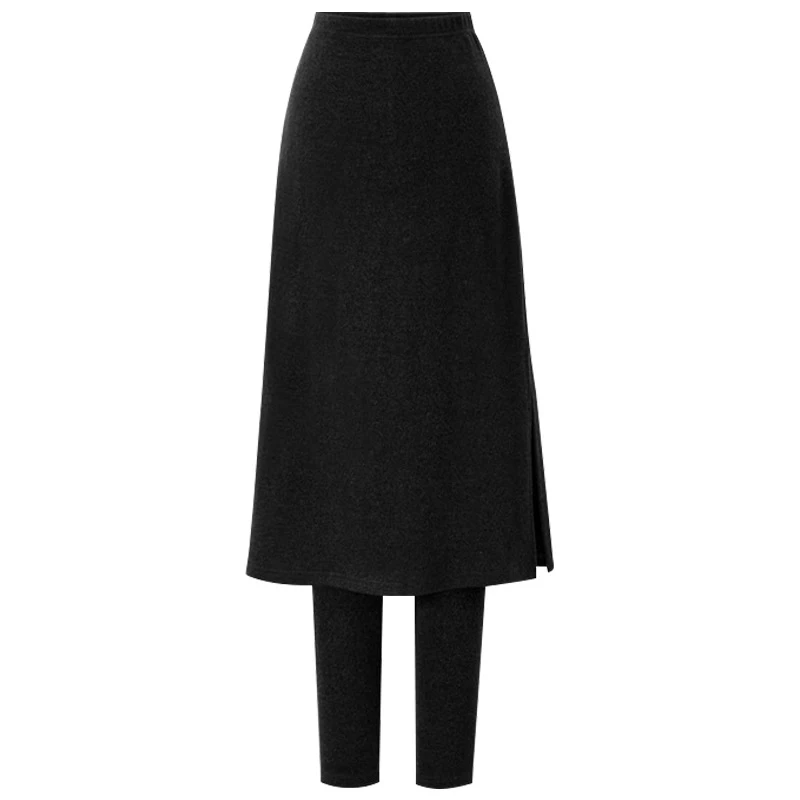 Damskie legginsy w stylu koreańskim z polarową podszewką, imitacja dwuczęściowych spódnic-legginsów, wysoki stan, wyszczuplające spodnie do kostek na jesień i zimę, odzież wierzchnia.