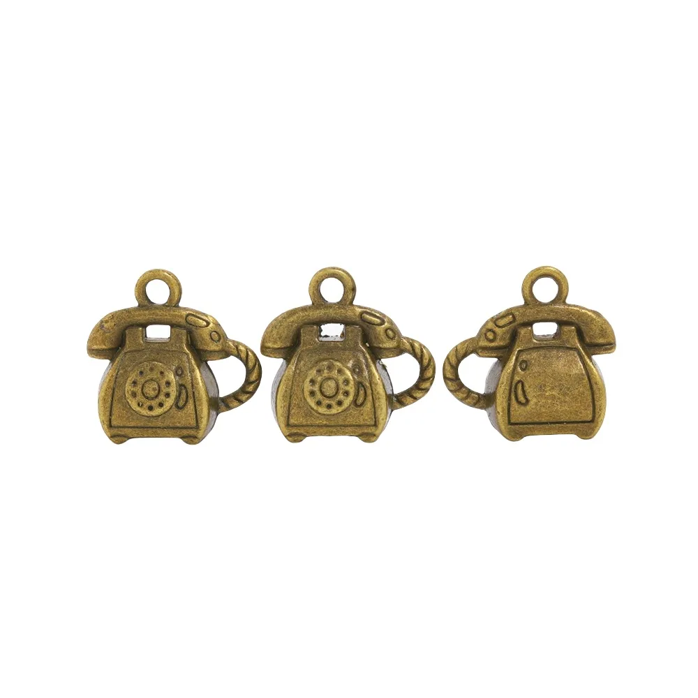 10pcs 13.6x14mm Vintage 3D Phone Charms Retro Telephone Pendants for DIY Jewelry Making Accessories EF4313