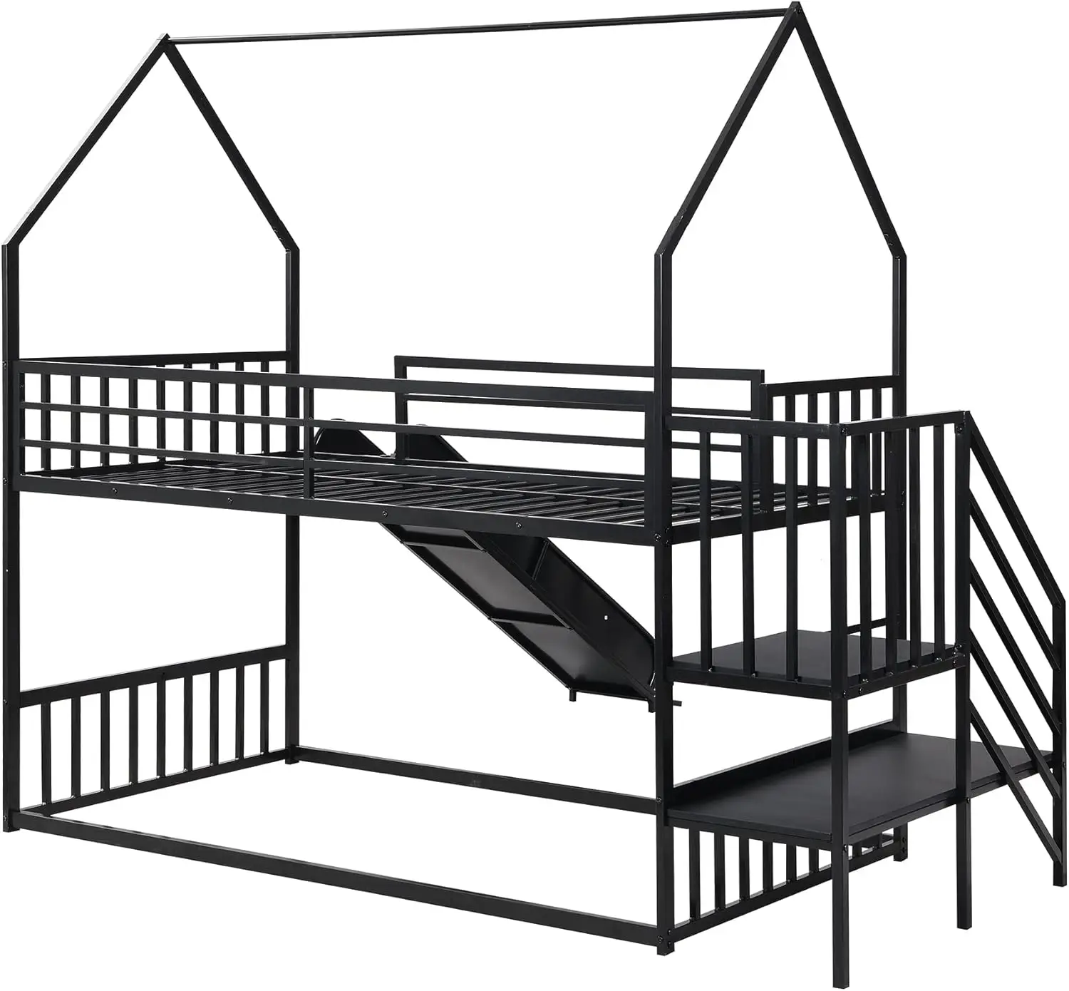 Harper & Bright Designs Twin Over Twin Metall Etagen bett mit Rutsche und Treppe, niedriges Etagen bett für Kinder, Etagen bett,