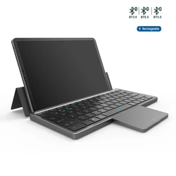 Teclado Bluetooth plegable multidispositivo con panel táctil, teclado inalámbrico de recarga portátil con funda plegable para tableta Ipad