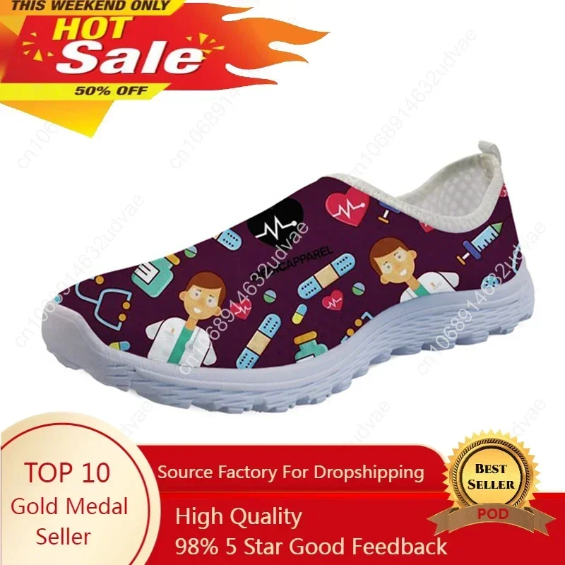 

Hospital Surgical Medical Sneakers Shoes Summer Women Air Mesh Flats Shoes Cartoon Doctor Nurse Print Beach Shoes