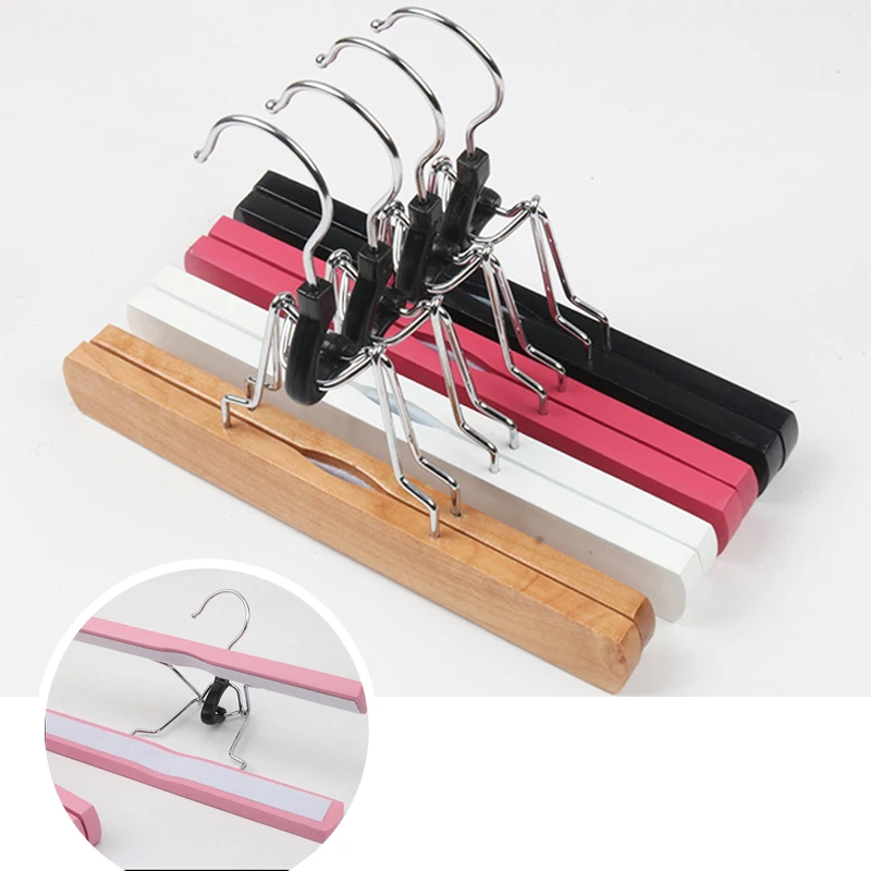 

10PCS Pink Wooden Pants Hangers,Hair Extension Hanger with Non-Slip Sponge,Non Slip Skirt Racks for Clothes Shorts Jeans Slacks