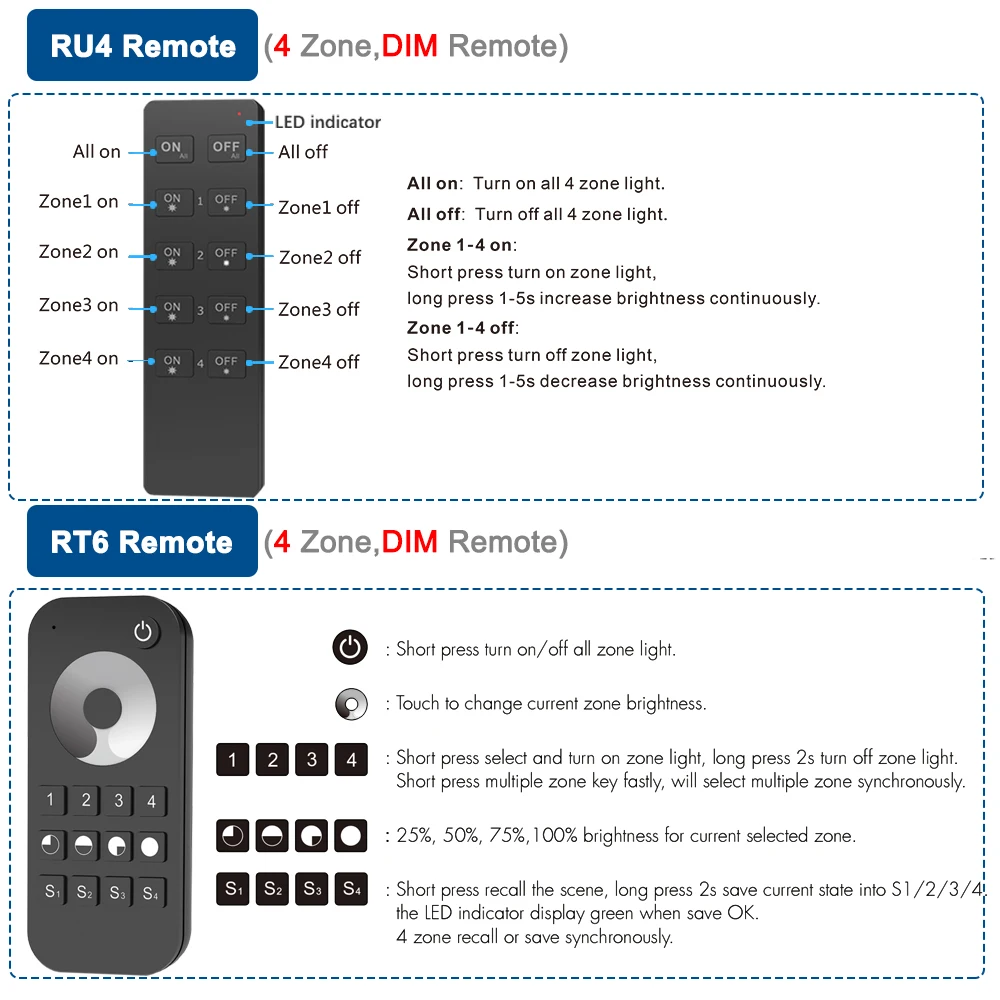 S1-B Triac LED Dimmer AC 110V 220V 230V LED Dimmer Switch 220 Volts Dimmer 4 Zone Wireless Remote Control for Bulb Light Lamp