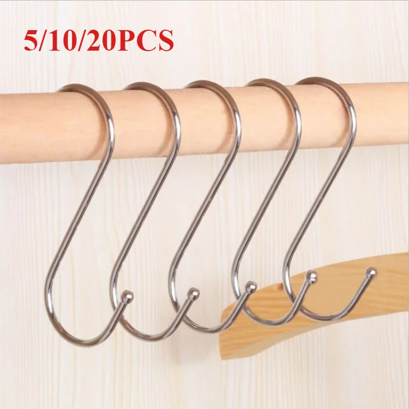 

5/10/20PCS Hook Stainless Steel S-Hook Hanger Buckle Home Kitchen Storage Tools Hooks Organization Garden