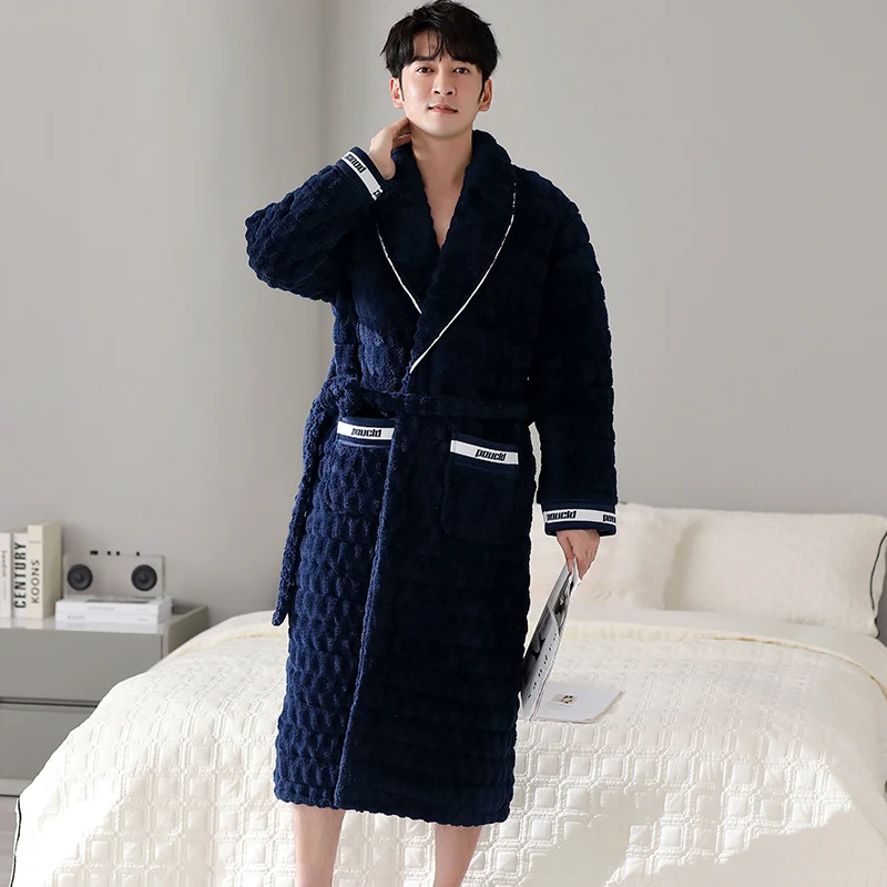 High Quality Big Size M-2XL Men Bath Robe 3 Layer Clip Cotton Bathrobe Male Dressing Gown Pijamas Hombre