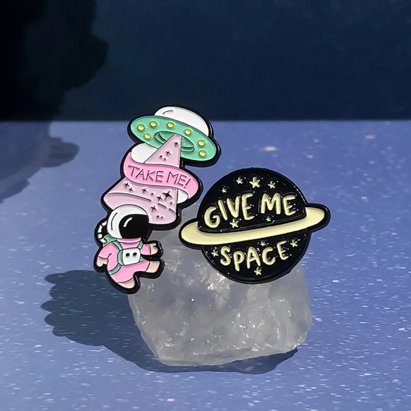 Aviation Astronaut Enamel Pins Custom Give Me Sapce Brooches Lapel Badges Cartoon Funny Jewelry Gift for Kids Friends