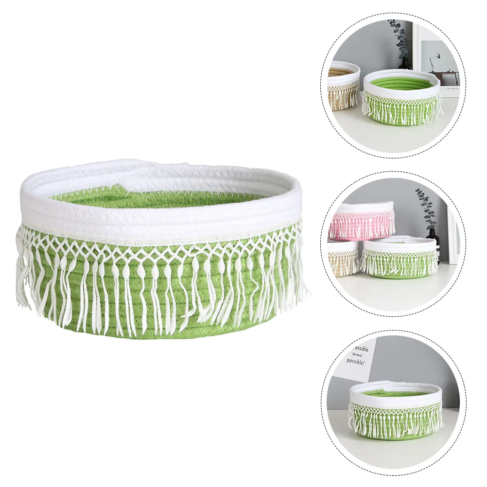 

1pc Cotton Yarn Storage Basket Nordic Tassel Design Sundry Organizer Tabletop Home Storage Container Simple Basket