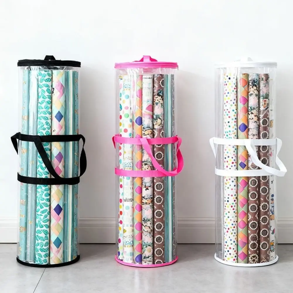 

Cylinder Wrapping Paper Storage Bag Large Capacity Waterproof Gift Wrapping Roll Organizer PVC with Handle Zipper