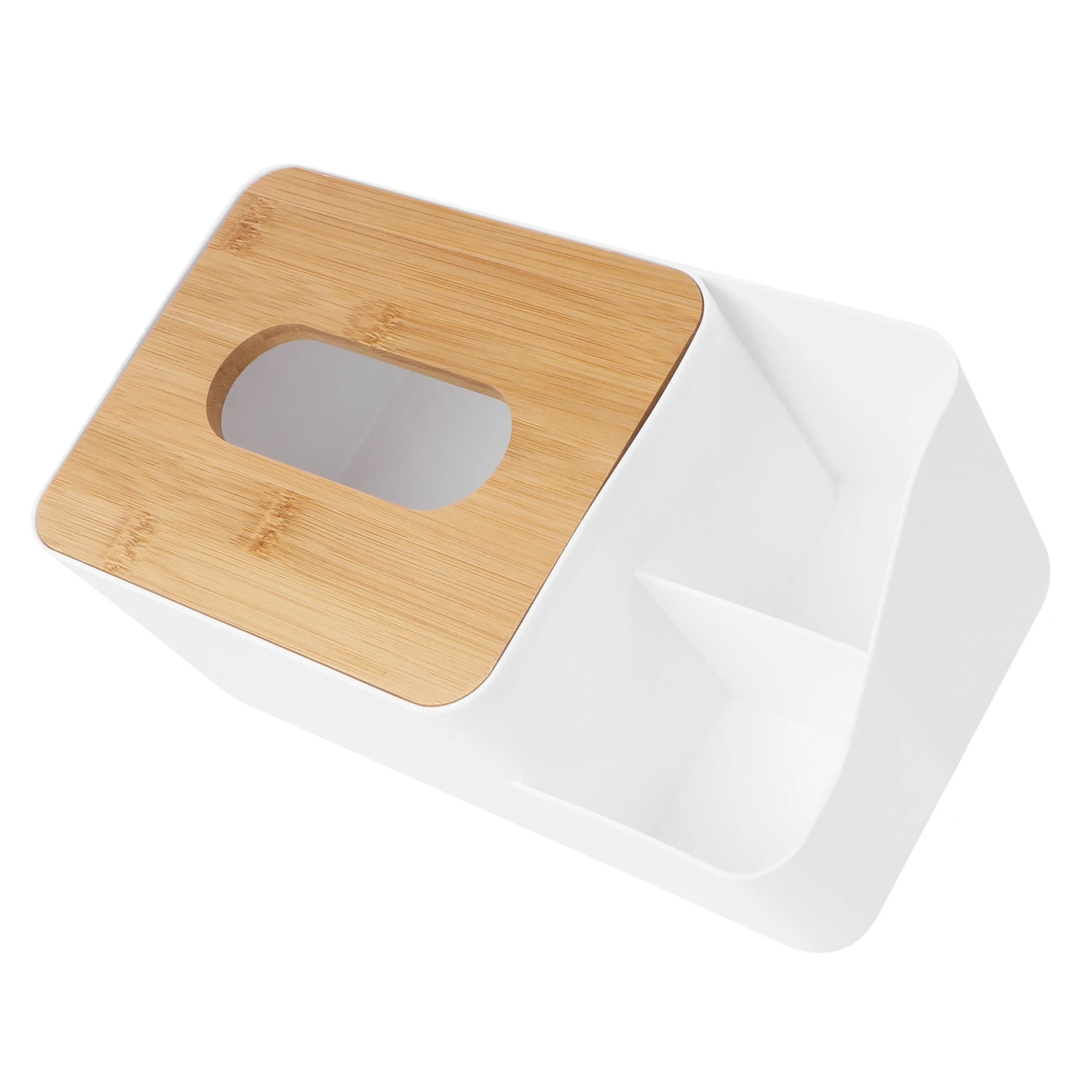 

1Pcs Bamboo Lid Tissue Storage Box Plastic Compact Desktop Organizer Multi-Compartment Napkin Holder for Bathroom Office Home