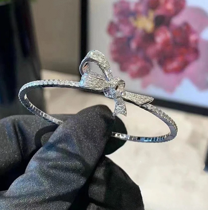 

Three-dimensional bow full diamond bracelet female niche design high-end zircon exquisite diamond-set bracelet opening