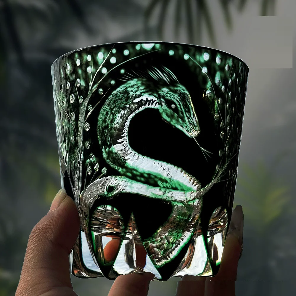 Chinese Style Zodiac Snake Edo Kiriko Crystal Cup Guardian Snake Wineglass Liquor Whisky Glass Brandy Snifter Top Souvenir Gifts