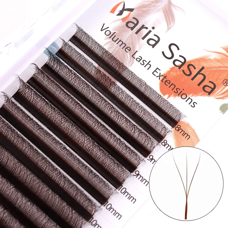 MARIA Brown W Forma 3D Tipo Cílios Individuais Extensão de Cílios Coloridos Naturalmente Macio Real Preto Mink Pré-fabricados Ventiladores de Volume