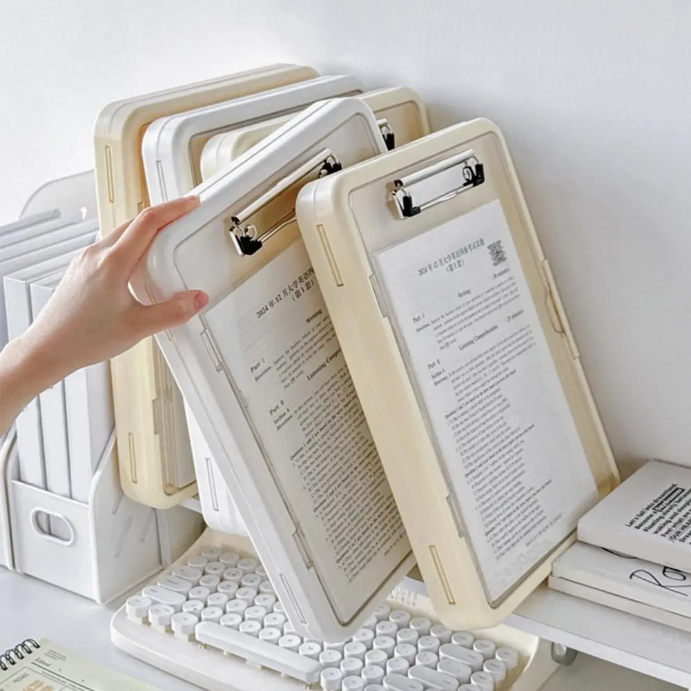 Multi-Function Exam Folder with Clip A4 Document Organizer Transparent Waterproof Writing Board Portable Students File Folder