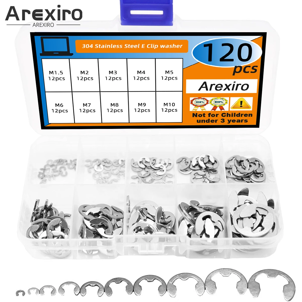 

120/200PCS M1.5~M10 304 Stainless Steel E-type Clamp Washer Combination Kit For Shaft Fasteners