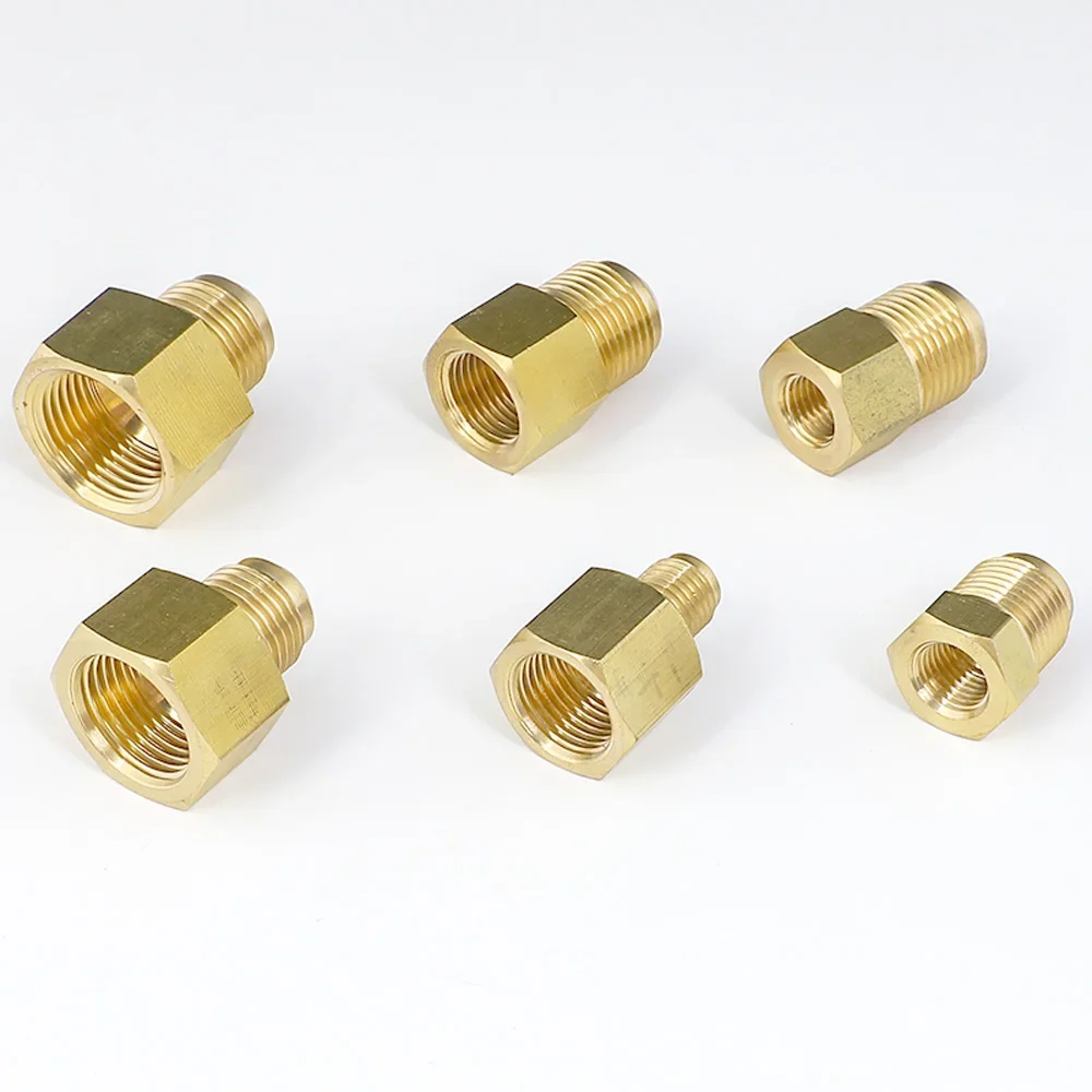 SAE-Standard Brass Pipe Connector, Reducting Fitting Reducer, Fitting Adapter, SAE-Standard 1/4 ", 3/8", 1/2 ", 3/4", Flare, Feminino para Masculino, Air Condi