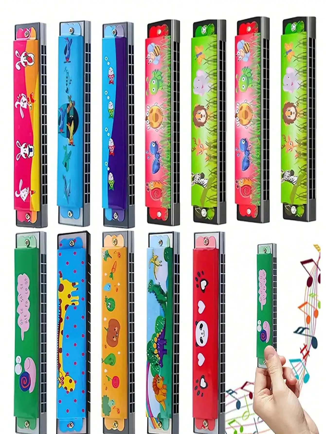 6/12 ชิ้น ฮาร์โมนิก้าพลาสติกหลากสีสันแบบสุ่มพร้อมดีไซน์รูปสัตว์และหัวใจแสนสนุก - เหมาะสำหรับงานเลี้ยงวันเกิด