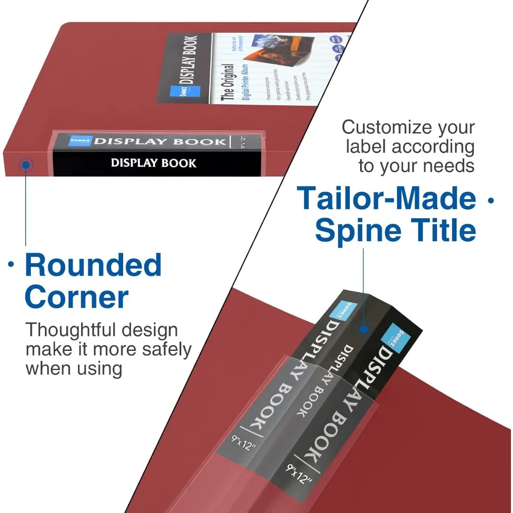 Binder 30 Kantong dengan Lengan Plastik 9x12 (Ruby), Folder Portofolio Seni Tugas Berat dengan Pelindung Lembaran Transparan, Tampilan 60 Halaman