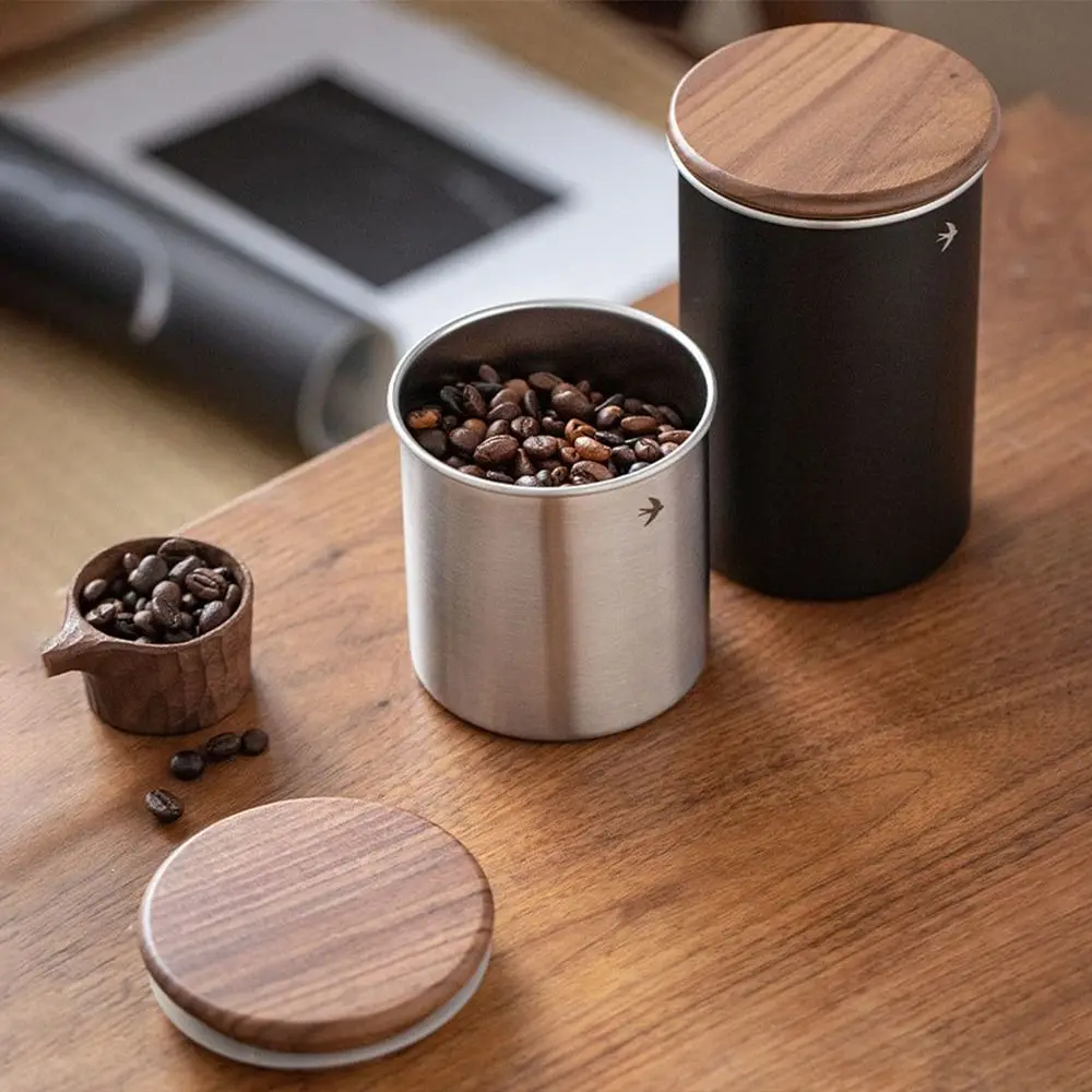 New Stainless Steel Matcha Jar 380ml 560ml Wood Lid Tea Canister Large Capacity Food Storage Containers Kitchen