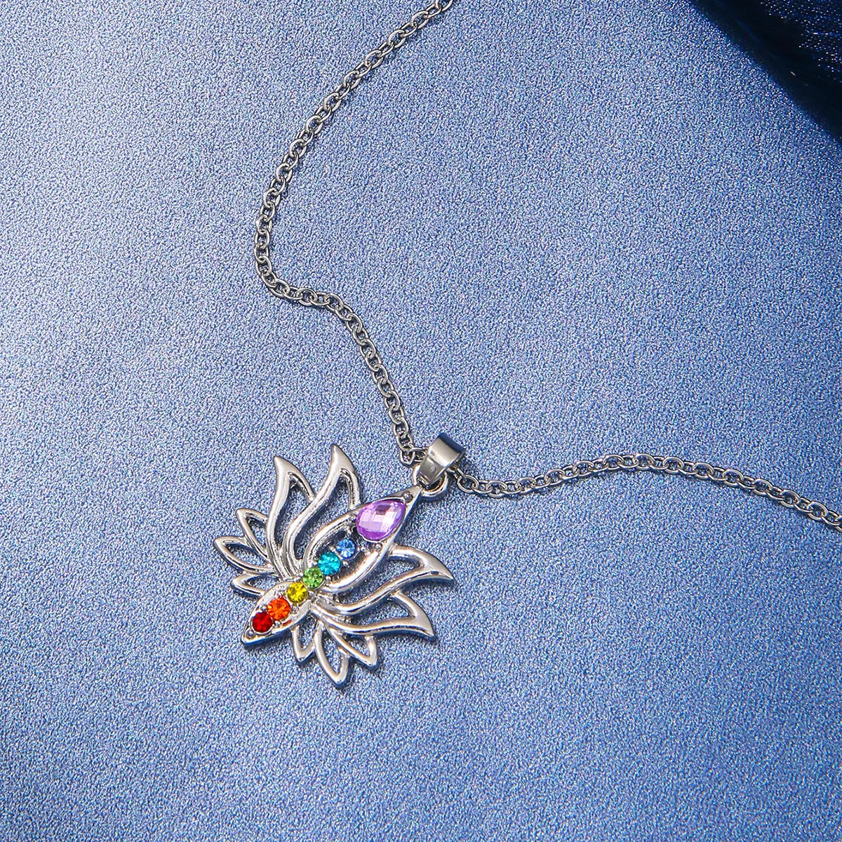 FTCY 7 Chakras Necklaces for Women Elegant Flower Yoga Energy Necklace Exquisite Charms Women\'s Pendant Gift