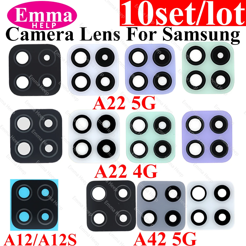 EmmaHelp10pcs/lot Rear Camera Lens for Samsung A22 5G A42 A12 A12s A32 A52 A72 4G Back Camera Glass Lens with Sticker