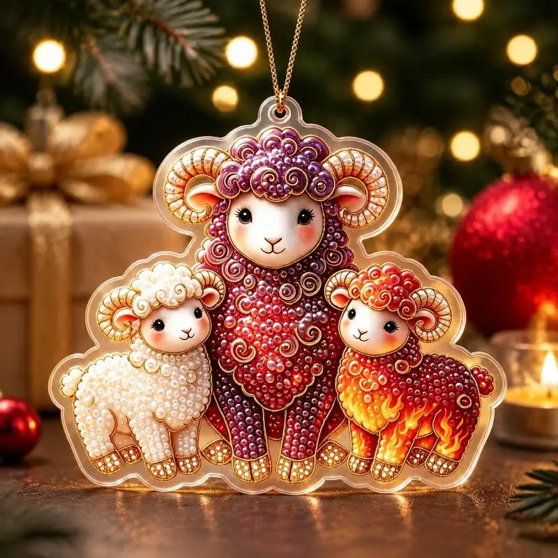 Acrylic Chinese Zodiac Goat Hanging Ornament Auspicious Red Gold For Spring Festival New Year Home Decor