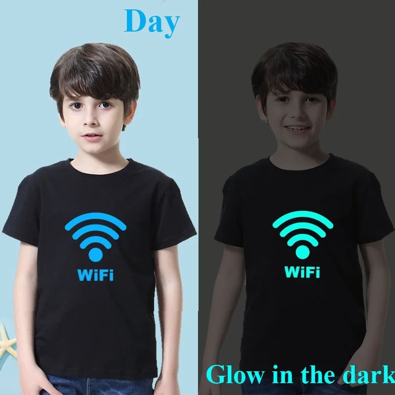 تي شيرت متوهج في الظلام للأطفال ، تيشيرتات كاجوال للأطفال ، تيشيرتات للأولاد ، أكمام قصيرة ، مضيء ، واي فاي ، مضحك ، صيف ، جديد ،