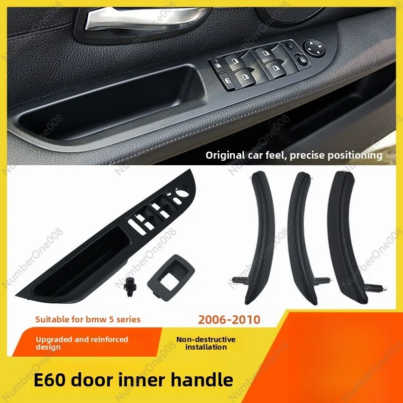 Door Handle Cover Trim for BMW 5 Series E60 E61 520 523 525 2004-2010 Interior Door Pull Leather Armrest ABS