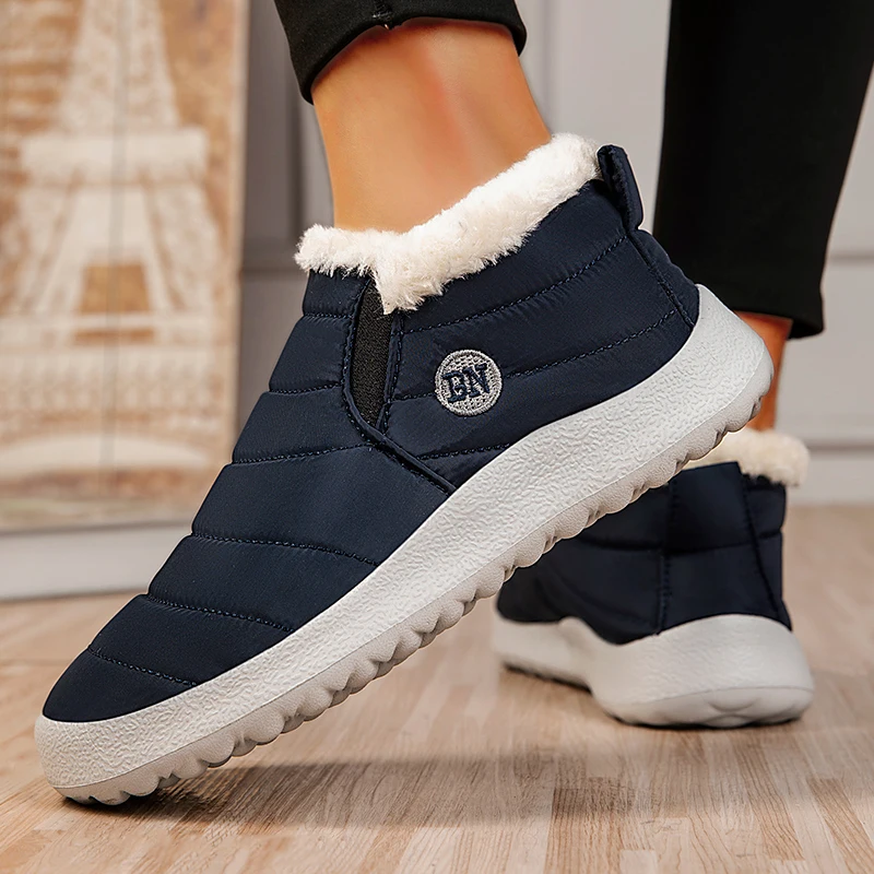 Boots Woman Snow Flat Women Booties Slip On Shoes Women Plush Unisex Waterproof Ankle Boots Black Winter Boots Women Botas Mujer